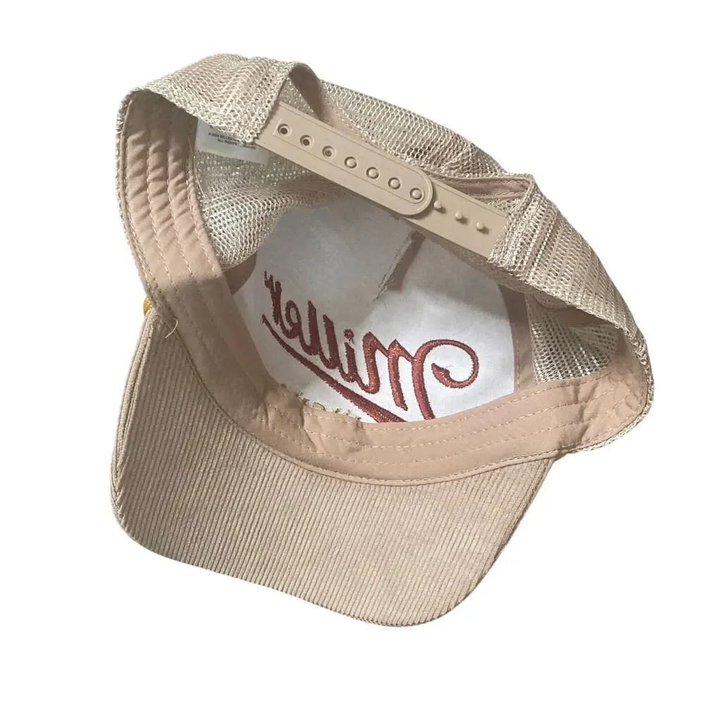 Miller High Life Trucker Hat Tan Corduroy Mesh Snapback Beer Cap One Size OSFM